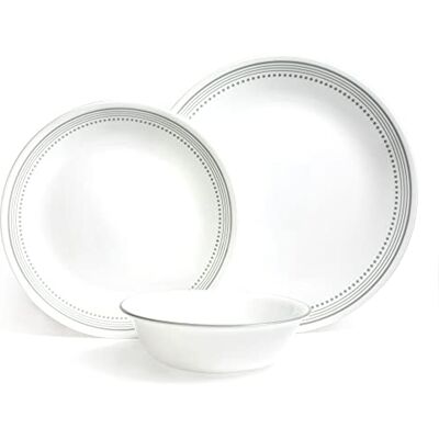 CORELLE 1146820 Servies Set (12-delige set, Mystic Grey),12pc Set,Kleur: wit CORELLE 1146820 Servies Set (12-delige set, Mystic Grey),12pc Set,Kleur: wit