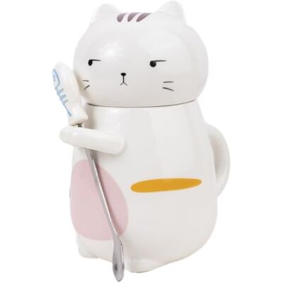 lachineuse Kawaii kattenmok gelukkige kat dagelijks plezier 400 ml hoogte 16 cm met deksel en lepel porselein meerkleurig cadeau-idee decoratie Japan lachineuse Kawaii kattenmok gelukkige kat dagelijks plezier 400 ml hoogte 16 cm met deksel en lepel porselein meerkleurig cadeau-idee decoratie Japan