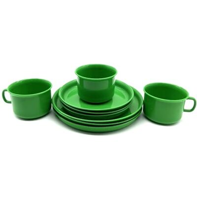 Kimmel Serviesset voor 3 personen, kleur groen, servies koffieservies plastic servies, elk 3 x kopjes, borden 14 cm en borden 18 cm kunststof plastic herbruikbaar Kimmel Serviesset voor 3 personen, kleur groen, servies koffieservies plastic servies, elk 3 x kopjes, borden 14 cm en borden 18 cm kunststof plastic herbruikbaar