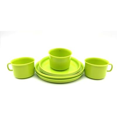 Kimmel Servies set servies koffieservies plastic servies elk 3 x kopjes, borden 14 cm en borden 18 cm kunststof plastic limoen Kimmel Servies set servies koffieservies plastic servies elk 3 x kopjes, borden 14 cm en borden 18 cm kunststof plastic limoen