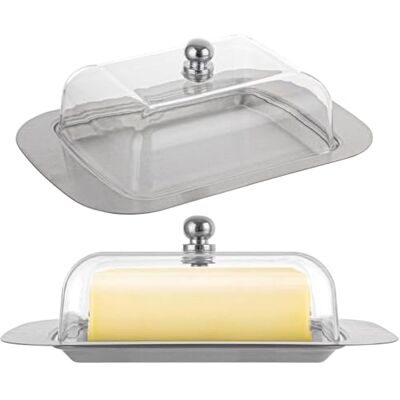 ASelected Roestvrij stalen botervloot botervloot met transparant deksel en handvat, 18,5 x 12,2 x 6,7 cm, roestvrij staal, dessertschaal, kaasbrooddoos met deksel, boterhouder voor boter, kaas, kleine ASelected Roestvrij stalen botervloot botervloot met transparant deksel en handvat, 18,5 x 12,2 x 6,7 cm, roestvrij staal, dessertschaal, kaasbrooddoos met deksel, boterhouder voor boter, kaas, kleine