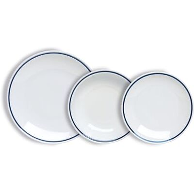 Tognana AZ Banderole Blue, bordenservies 18-delig voor 6 personen, porselein, wit, Made in Italy Tognana AZ Banderole Blue, bordenservies 18-delig voor 6 personen, porselein, wit, Made in Italy