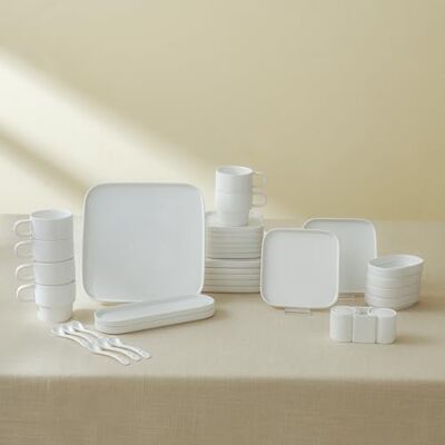 KARACA Cubique Ontbijtset, vierkant, 35-delige thee- en koffiekop, dinerservies, wit, 35-delige bordenset, porseleinen servies voor 6 personen, serviesset KARACA Cubique Ontbijtset, vierkant, 35-delige thee- en koffiekop, dinerservies, wit, 35-delige bordenset, porseleinen servies voor 6 personen, serviesset