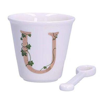 LA PORCELLANA BIANCA Letter U met theelepel, keuken unieke lijn cadeau-idee porselein 75 CC; Ø 6,7 cm; H6 cm LA PORCELLANA BIANCA Letter U met theelepel, keuken unieke lijn cadeau-idee porselein 75 CC; Ø 6,7 cm; H6 cm