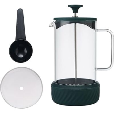 La Cafetière Zero koffiezetapparaat voor 8 kopjes, set met bekers, groen, hittebestendig, met glazen handvat en afneembare siliconen voet, gemakkelijk schoon te maken La Cafetière Zero koffiezetapparaat voor 8 kopjes, set met bekers, groen, hittebestendig, met glazen handvat en afneembare siliconen voet, gemakkelijk schoon te maken