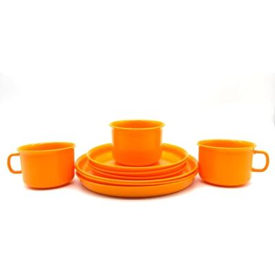Kimmel Servies set servies koffieservies plastic servies elk 3x kopjes, borden 14 cm en borden 18 cm kunststof oranje Kimmel Servies set servies koffieservies plastic servies elk 3x kopjes, borden 14 cm en borden 18 cm kunststof oranje