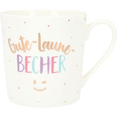Depesche 5909-054 mok met handvat, beker van porselein, 300 ml, met opschrift, goed humeur beker Depesche 5909-054 mok met handvat, beker van porselein, 300 ml, met opschrift, goed humeur beker