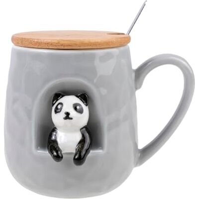 lachineuse Panda mok 3D reliëf Little Panda Porselein, Hout, Metaal 380 ml Met deksel en lepel Koffie, Thee, Chocolade, Cappuccino Origineel cadeau-idee lachineuse Panda mok 3D reliëf Little Panda Porselein, Hout, Metaal 380 ml Met deksel en lepel Koffie, Thee, Chocolade, Cappuccino Origineel cadeau-idee