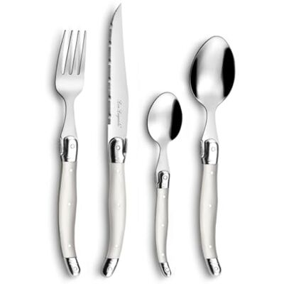 Lou Laguiole 2511PAPA22E80 Bestektraditie 48-delig – set 12 personen, roestvrij staal/parelhandvat, 14 x 7,5 x 24,5 cm Lou Laguiole 2511PAPA22E80 Bestektraditie 48-delig – set 12 personen, roestvrij staal/parelhandvat, 14 x 7,5 x 24,5 cm