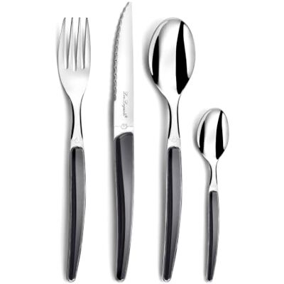 Lou Laguiole Bestek MONTANA, tafelbestek voor 6 personen, 18/0 roestvrij staal met gekristalleerde decoratieve greep, zwart, 24-delig Lou Laguiole Bestek MONTANA, tafelbestek voor 6 personen, 18/0 roestvrij staal met gekristalleerde decoratieve greep, zwart, 24-delig