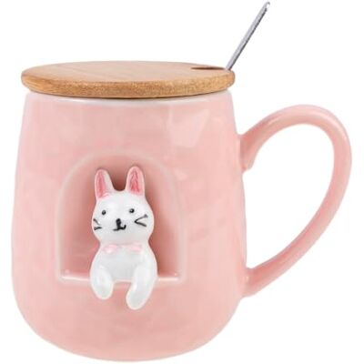 lachineuse Mok Konijn 3D Reliëf Funny Bunny Porselein, Hout, Metaal 380 ml Met Deksel en Lepel Koffiemok, Thee, Chocolade, Cappuccino Origineel cadeau-idee lachineuse Mok Konijn 3D Reliëf Funny Bunny Porselein, Hout, Metaal 380 ml Met Deksel en Lepel Koffiemok, Thee, Chocolade, Cappuccino Origineel cadeau-idee