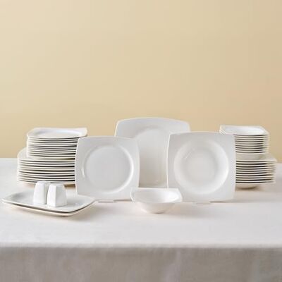 KARACA Jamie White Serviesset voor 12 personen, 52-delig, stijlvol porseleinen servies voor 12 personen, inclusief borden, kopjes, kommen en bestek KARACA Jamie White Serviesset voor 12 personen, 52-delig, stijlvol porseleinen servies voor 12 personen, inclusief borden, kopjes, kommen en bestek