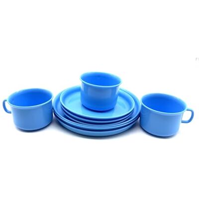 Kimmel Servies set servies koffieservies plastic servies elk 3x kopjes, borden 14 cm en borden 18 cm kunststof plastic lichtblauw Kimmel Servies set servies koffieservies plastic servies elk 3x kopjes, borden 14 cm en borden 18 cm kunststof plastic lichtblauw