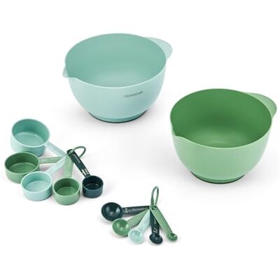 KitchenCraft 12-Delige Mengkom- En Maatbeker Set, 2 Stapelbare Mengkommen, 5 Maatbekers En 5 Maatlepels, Groen En Blauw, Ruimtebesparende Keukenvoorbereidingsset KitchenCraft 12-Delige Mengkom- En Maatbeker Set, 2 Stapelbare Mengkommen, 5 Maatbekers En 5 Maatlepels, Groen En Blauw, Ruimtebesparende Keukenvoorbereidingsset
