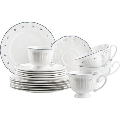 MÄSER Serie Lova koffieservies 18-delig porselein 6 dessertborden 19,5 cm, 6 kopjes 19 cl en 6 schoteltjes 15,5 cm, blauw MÄSER Serie Lova koffieservies 18-delig porselein 6 dessertborden 19,5 cm, 6 kopjes 19 cl en 6 schoteltjes 15,5 cm, blauw