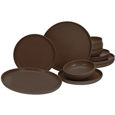 Creatable , 23659, serie Uno bruin, 12-delige serviesset, bordenset van aardewerk, vaatwasser- en magnetronbestendig, Made in Portugal Creatable , 23659, serie Uno bruin, 12-delige serviesset, bordenset van aardewerk, vaatwasser- en magnetronbestendig, Made in Portugal