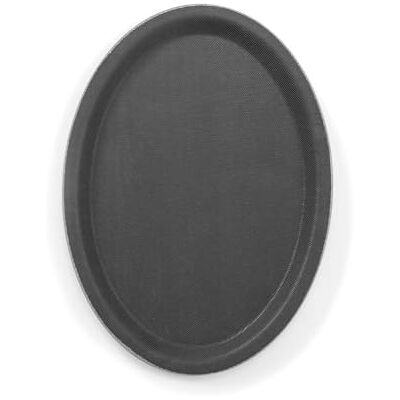 HENDI Dienblad, ovaal, met antislip rubberen oppervlak, platte rand, schokbestendig, breukbestendig, stapelbaar, 230x160x(H)12mm, glasvezel, zwart HENDI Dienblad, ovaal, met antislip rubberen oppervlak, platte rand, schokbestendig, breukbestendig, stapelbaar, 230x160x(H)12mm, glasvezel, zwart
