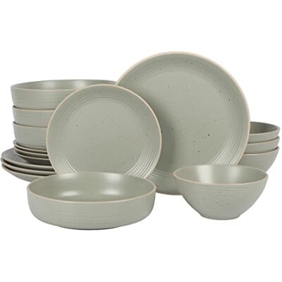Gibson Dinah 16-delige dubbele kom steengoed reliëf gespikkeld servies set saliegroen Gibson Dinah 16-delige dubbele kom steengoed reliëf gespikkeld servies set saliegroen