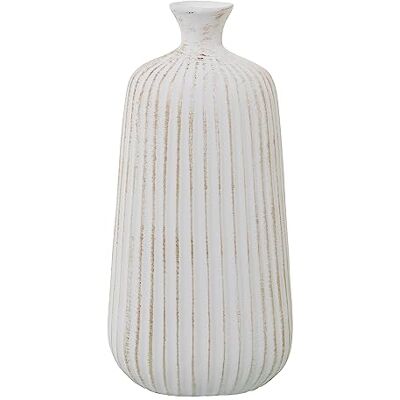 DRW Glazen fles met groeven van keramiek in mat en goudkleurig wit, 12 x 17 x 37 cm DRW Glazen fles met groeven van keramiek in mat en goudkleurig wit, 12 x 17 x 37 cm