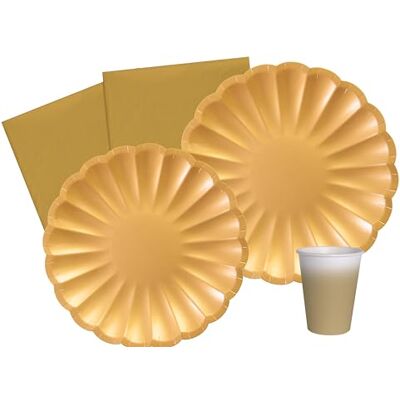 Ciao Party Tableware Set Flower Shape for 24 people (112 pcs: 24 plates Ø23cm, 24 plates Ø18cm, 24 cups 200ml, 40 napkins 33x33cm) in eco-friendly compostable paper, gold Ciao Party Tableware Set Flower Shape for 24 people (112 pcs: 24 plates Ø23cm, 24 plates Ø18cm, 24 cups 200ml, 40 napkins 33x33cm) in eco-friendly compostable paper, gold