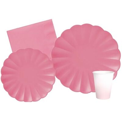 Ciao Party Tableware Set Flower Shape for 24 people (112 pcs: 24 plates Ø23cm, 24 plates Ø18cm, 24 cups 200ml, 40 napkins 33x33cm) in eco-friendly compostable paper, old rose Ciao Party Tableware Set Flower Shape for 24 people (112 pcs: 24 plates Ø23cm, 24 plates Ø18cm, 24 cups 200ml, 40 napkins 33x33cm) in eco-friendly compostable paper, old rose