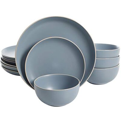 Gibson Rockaway Rond Aardewerk Servies Set, Service voor 4 (12 stuks), Blauw Gibson Rockaway Rond Aardewerk Servies Set, Service voor 4 (12 stuks), Blauw