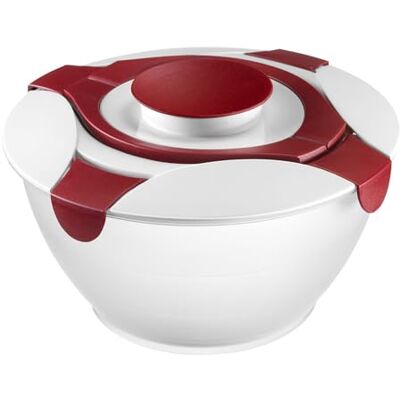 Westmark Slakom met handvatten en dressingbakje; inhoud: 6,5 l, kunststof, Praktika, doorzichtig/wit/rood, 2422227R Westmark Slakom met handvatten en dressingbakje; inhoud: 6,5 l, kunststof, Praktika, doorzichtig/wit/rood, 2422227R