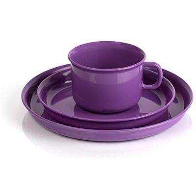 Kimmel Ontbijtset bestaande uit mok, schotel en bord, paars, herbruikbaar, kunststof, koffieservies, kinderservies, kunststof servies, plastic servies, camping, picknick, outdoor Kimmel Ontbijtset bestaande uit mok, schotel en bord, paars, herbruikbaar, kunststof, koffieservies, kinderservies, kunststof servies, plastic servies, camping, picknick, outdoor