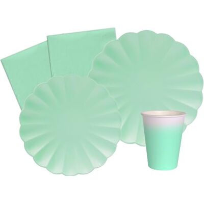 Ciao Party Tableware Set Flower Shape for 24 people (112 pcs: 24 plates Ø23cm, 24 plates Ø18cm, 24 cups 200ml, 40 napkins 33x33cm) in eco-friendly compostable paper, mint green Ciao Party Tableware Set Flower Shape for 24 people (112 pcs: 24 plates Ø23cm, 24 plates Ø18cm, 24 cups 200ml, 40 napkins 33x33cm) in eco-friendly compostable paper, mint green