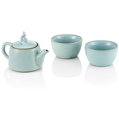 TEA SOUL " Ru Ware Porseleinen theepot met 2 kopjes, lichtblauw, 22.8x14.2x9 cm TEA SOUL " Ru Ware Porseleinen theepot met 2 kopjes, lichtblauw, 22.8x14.2x9 cm