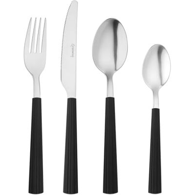 Grunwerg Bistro bestek, 16-delig, 18/0 roestvrij staal, gestreepte handgreep, zwart Grunwerg Bistro bestek, 16-delig, 18/0 roestvrij staal, gestreepte handgreep, zwart