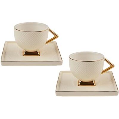 KARACA Art Deco set van 2 koffiekopjes, mokkakoppen, espressokopjes, koffiekopjes, mokka-espressokopjes, gemaakt van porselein, stevige, dikke rand, porselein KARACA Art Deco set van 2 koffiekopjes, mokkakoppen, espressokopjes, koffiekopjes, mokka-espressokopjes, gemaakt van porselein, stevige, dikke rand, porselein