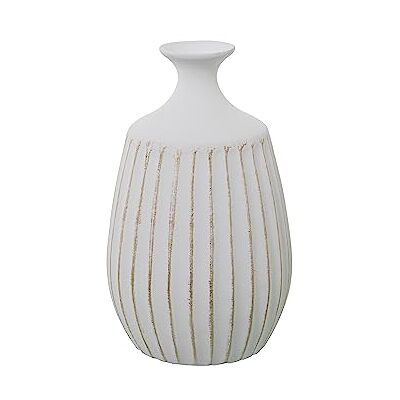DRW Glazen fles met groeven van keramiek in mat en goudkleurig wit, 19 x 19 x 32 cm DRW Glazen fles met groeven van keramiek in mat en goudkleurig wit, 19 x 19 x 32 cm