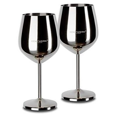 ECHTWERK Onbreekbare wijnglazen/wijnkelk van roestvrij staal, wijnglazenset, rode wijnglas, wijnproeverglazen, campingglazen, cocktailglazen, robuust, onbreekbaar, Silver Edition, 2-delig, 21 x 7,3 ECHTWERK Onbreekbare wijnglazen/wijnkelk van roestvrij staal, wijnglazenset, rode wijnglas, wijnproeverglazen, campingglazen, cocktailglazen, robuust, onbreekbaar, Silver Edition, 2-delig, 21 x 7,3