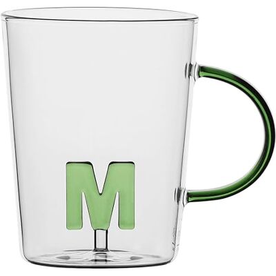 LA PORCELLANA BIANCA Mok letter 'M' van borosilicaatglas, inhoud 400 cc, collectie Allalettera LA PORCELLANA BIANCA Mok letter 'M' van borosilicaatglas, inhoud 400 cc, collectie Allalettera