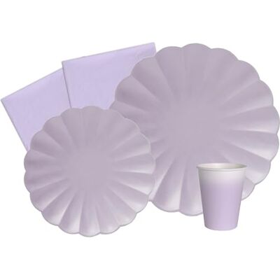 Ciao Party Tableware Set Flower Shape for 24 people (112 pcs: 24 plates Ø23cm, 24 plates Ø18cm, 24 cups 200ml, 40 napkins 33x33cm) in eco-friendly compostable paper, lavander purple violet Ciao Party Tableware Set Flower Shape for 24 people (112 pcs: 24 plates Ø23cm, 24 plates Ø18cm, 24 cups 200ml, 40 napkins 33x33cm) in eco-friendly compostable paper, lavander purple violet