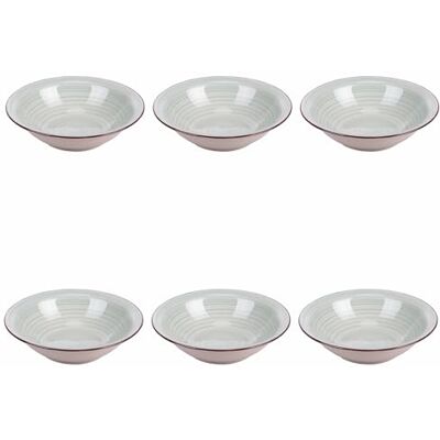 Tivoli Set van 6 soepborden, Ø 21,2 cm, van aardewerk, handbeschilderd, saliegroen, 4 tinten Tivoli Set van 6 soepborden, Ø 21,2 cm, van aardewerk, handbeschilderd, saliegroen, 4 tinten