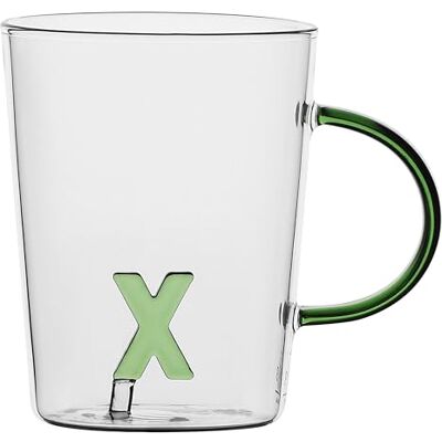 LA PORCELLANA BIANCA Mok letter X van borosilicaatglas, inhoud 400 cc, collectie Allalettera LA PORCELLANA BIANCA Mok letter X van borosilicaatglas, inhoud 400 cc, collectie Allalettera