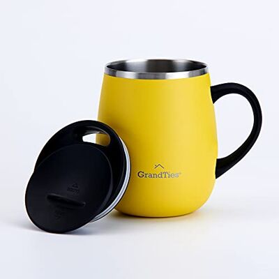 Grandties Thermo koffiemok met handvat schuifdeksel voor spatbescherming, 460 ml, citroen Grandties Thermo koffiemok met handvat schuifdeksel voor spatbescherming, 460 ml, citroen