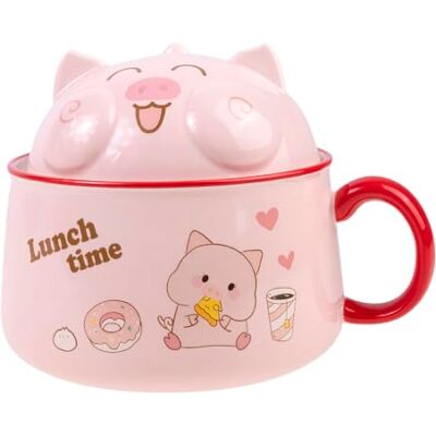 lachineuse RAMEN kom, roze varken, 1020 ml, met bestekset lachineuse RAMEN kom, roze varken, 1020 ml, met bestekset