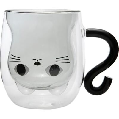 lachineuse Zwarte Kawaii-kattenmok Dubbelwandig Glas Kattenstaarthandvat Inhoud 300 ml Koffie, Thee, Warme Chocolade, Cappuccino Japanse Deco Mok Cadeau-idee Japan Azië lachineuse Zwarte Kawaii-kattenmok Dubbelwandig Glas Kattenstaarthandvat Inhoud 300 ml Koffie, Thee, Warme Chocolade, Cappuccino Japanse Deco Mok Cadeau-idee Japan Azië