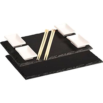 Kesper 2 Leistenen Borden Met 4 Dipschalen + 10 Eetstokjes, Materiaal: Leisteen, Afmetingen: B: 30 x D: 20 x H: 1,5 cm, Kleur: Grijs, 38140 Kesper 2 Leistenen Borden Met 4 Dipschalen + 10 Eetstokjes, Materiaal: Leisteen, Afmetingen: B: 30 x D: 20 x H: 1,5 cm, Kleur: Grijs, 38140