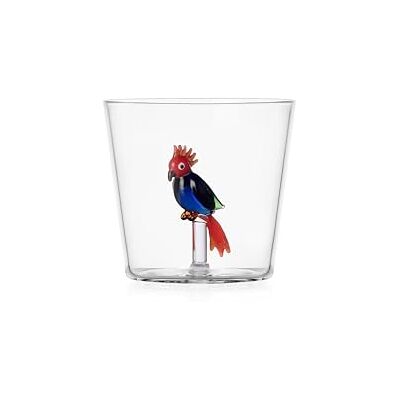 Ichendorf Milano Tumbler Kakadu, rood en blauw, collectie Talking Trees, 30 cl, borosilicaatglas, handgemaakt Ichendorf Milano Tumbler Kakadu, rood en blauw, collectie Talking Trees, 30 cl, borosilicaatglas, handgemaakt