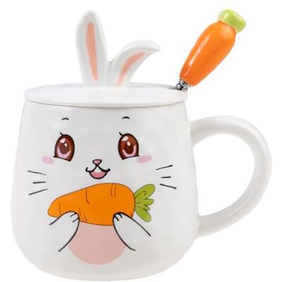 lachineuse Mok collectie konijn – smakelijke wortel – met deksel en lepel – inhoud: lachineuse Mok collectie konijn – smakelijke wortel – met deksel en lepel – inhoud: