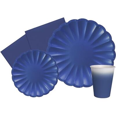 Ciao Tableware Party Pack Unicolor Flower Shape for 24 people (112 pcs: 24 plates Ø23cm, 24 plates Ø18cm, 24 cups 250ml, 40 napkins 33x33cm) in eco-friendly compostable paper, blue Ciao Tableware Party Pack Unicolor Flower Shape for 24 people (112 pcs: 24 plates Ø23cm, 24 plates Ø18cm, 24 cups 250ml, 40 napkins 33x33cm) in eco-friendly compostable paper, blue