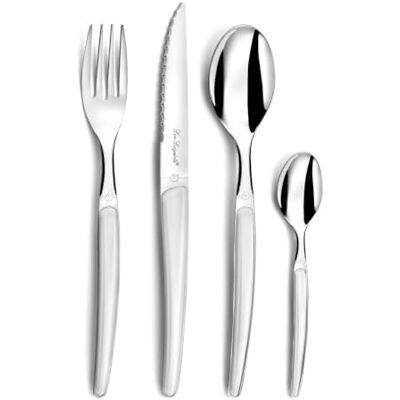 Lou Laguiole Bestek MONTANA, tafelbestek voor 6 personen, 18/0 roestvrij staal met kristallijne decoratieve greep, wit, 24-delig Lou Laguiole Bestek MONTANA, tafelbestek voor 6 personen, 18/0 roestvrij staal met kristallijne decoratieve greep, wit, 24-delig