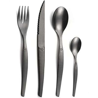 Lou Laguiole Lou Lagioule Jet 16-delige bestekset Vintage PVD zwart 4 personen Lou Laguiole Lou Lagioule Jet 16-delige bestekset Vintage PVD zwart 4 personen