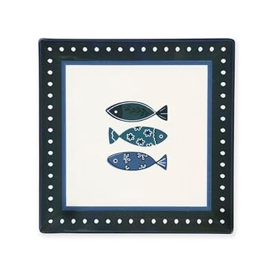 Excelsa Ocean Set van 6 vierkante borden van keramiek, 18 x 18 cm, decoratie vissen blauw Excelsa Ocean Set van 6 vierkante borden van keramiek, 18 x 18 cm, decoratie vissen blauw
