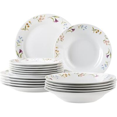 MÄSER Serie Zosma, hoogwaardige bordenset 18-delig met bloemendecor, bestaande uit 6 dessertborden, 6 diepe borden en 6 platte borden in natuurlijke look, porselein MÄSER Serie Zosma, hoogwaardige bordenset 18-delig met bloemendecor, bestaande uit 6 dessertborden, 6 diepe borden en 6 platte borden in natuurlijke look, porselein