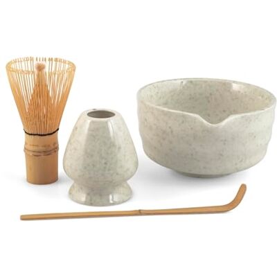H&H Matcha Theeset – 4‑delig – Bamboe Chasen, Porseleinen Houder, Matcha Kom en Doseerlepel – Traditionele Set voor Matcha – Assortie Kleuren (willekeurige verzending) H&H Matcha Theeset – 4‑delig – Bamboe Chasen, Porseleinen Houder, Matcha Kom en Doseerlepel – Traditionele Set voor Matcha – Assortie Kleuren (willekeurige verzending)